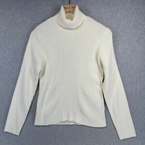 Josephine Chaus Sport Top Women's Ivory Cream Medium Ribbed Turtleneck Sweater